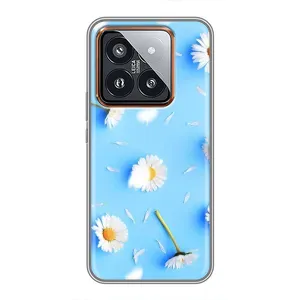 Чехол с Цветами для Xiaomi 14 Pro (ромашки на голубом)
