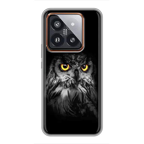 Чехол с рисунком «Сова на чёрном» для Xiaomi 14 Pro Чехол с рисунком «Сова на чёрном» для Xiaomi 14 Pro