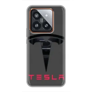 Силиконовый бампер с картинкой машины на Xiaomi 14 Pro (Logo TESLA)