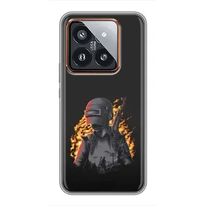 Силиконовый чехол с картинкой "Герой Pubg" на Xiaomi 14 Pro (В огне)