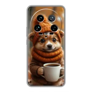 Печатный чехол «Зверята с кофе» для Xiaomi 14 Ultra (Собачка с кофе)