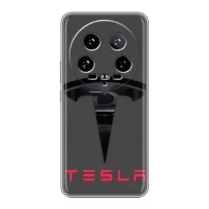 Силиконовый бампер с картинкой машины на Xiaomi 14 Ultra (Logo TESLA)