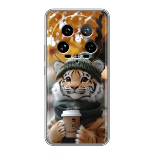 Печатный чехол «Зверята с кофе» для Xiaomi 14 Ultra (Тигр с кофе)
