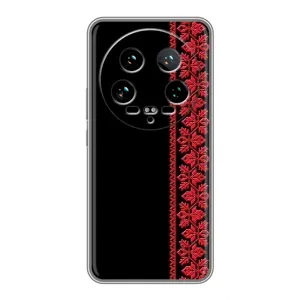 Силиконовый Чехол на Xiaomi 14 Ultra с картинкой Вышиванки (Вышиванка на черном)