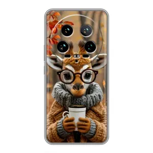 Печатный чехол «Зверята с кофе» для Xiaomi 14 Ultra (Жираф с кофе)