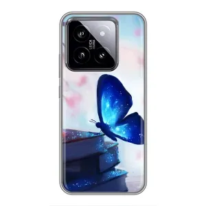 Силиконовый бампер с картинкой животных для Xiaomi 14 (Бабочка синяя)