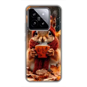 Печатный чехол «Зверята с кофе» для Xiaomi 14 (Белка с кофе)
