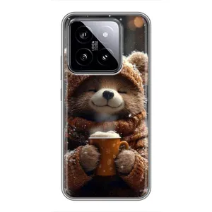 Печатный чехол «Зверята с кофе» для Xiaomi 14 (Медвежонок с кофе)