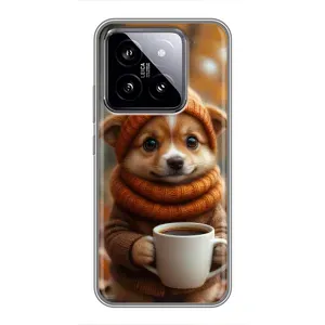 Печатный чехол «Зверята с кофе» для Xiaomi 14 (Собачка с кофе)