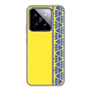 Силиконовый Чехол на Xiaomi 14 (Вышиванка на желтом)