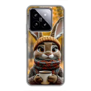 Печатный чехол «Зверята с кофе» для Xiaomi 14 (Зайчик с кофе)