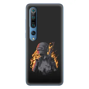 Силиконовый чехол с картинкой "Герой Pubg" на Xiaomi Mi 10 Pro (В огне)