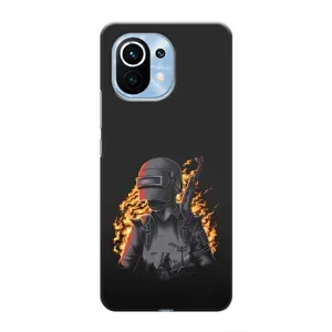 Силиконовый чехол с картинкой "Герой Pubg" на Xiaomi Mi 11 (В огне)