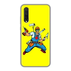 Силиконовый бампер (Работники) на Xiaomi Mi 9 Lite (Строитель)