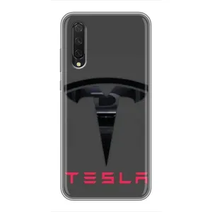 Силиконовый бампер с картинкой машины на Xiaomi Mi A3 (Logo TESLA)