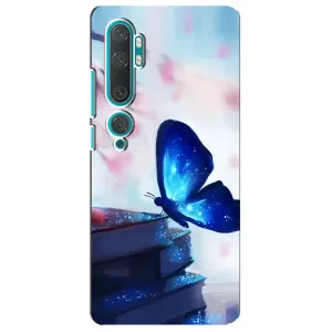 Силиконовый бампер с картинкой животных для Xiaomi Mi Note 10 (Бабочка синяя)