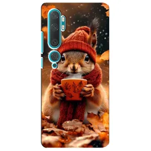 Печатный чехол «Зверята с кофе» для Xiaomi Mi Note 10 (Белка с кофе)