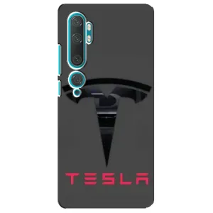 Силиконовый бампер с картинкой машины на Xiaomi Mi Note 10 (Logo TESLA)