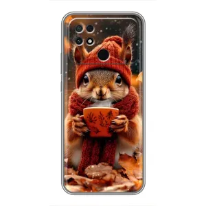 Печатный чехол «Зверята с кофе» для Xiaomi POCO C40 (Белка с кофе)