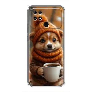 Печатный чехол «Зверята с кофе» для Xiaomi POCO C40 (Собачка с кофе)