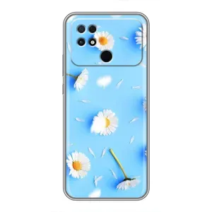 Чехол с Цветами для Xiaomi POCO C40 (ромашки на голубом)