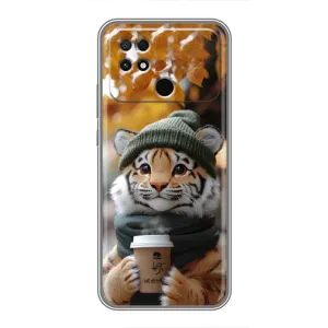 Печатный чехол «Зверята с кофе» для Xiaomi POCO C40 (Тигр с кофе)