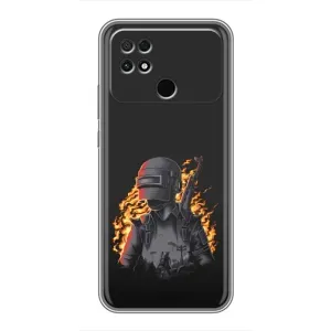 Силиконовый чехол с картинкой "Герой Pubg" на Xiaomi POCO C40 (В огне)
