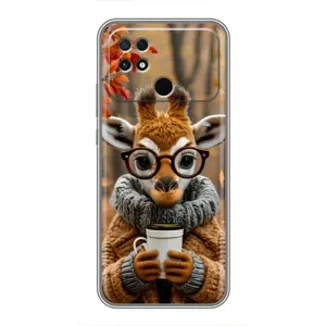Печатный чехол «Зверята с кофе» для Xiaomi POCO C40 (Жираф с кофе)