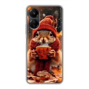 Печатный чехол «Зверята с кофе» для Xiaomi POCO C65 (Белка с кофе)