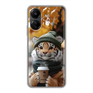 Печатный чехол «Зверята с кофе» для Xiaomi POCO C65 (Тигр с кофе)
