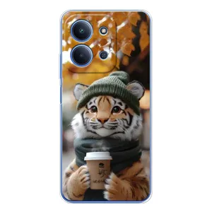 Печатный чехол «Зверята с кофе» для Xiaomi Poco C85 (Тигр с кофе)