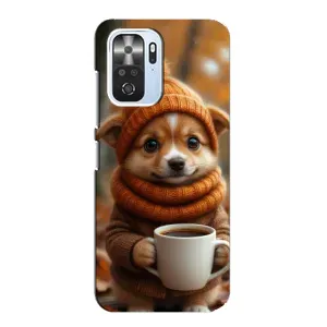 Печатный чехол «Зверята с кофе» для Xiaomi POCO F3 (Собачка с кофе)