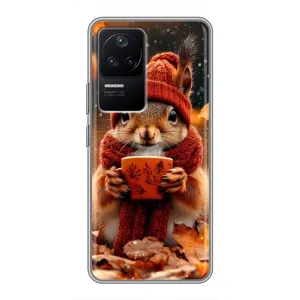 Печатный чехол «Зверята с кофе» для Xiaomi POCO F4 (5G) (Белка с кофе)