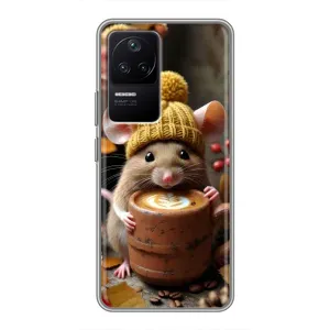 Печатный чехол «Зверята с кофе» для Xiaomi POCO F4 (5G) (Мышка с кофе)
