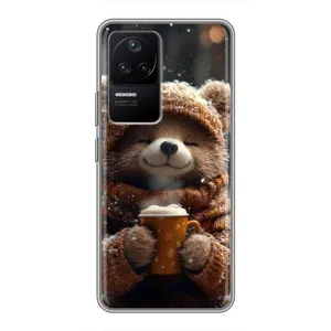 Печатный чехол «Зверята с кофе» для Xiaomi POCO F4 (5G) (Медвежонок с кофе)