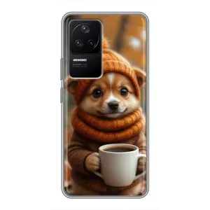 Печатный чехол «Зверята с кофе» для Xiaomi POCO F4 (5G) (Собачка с кофе)