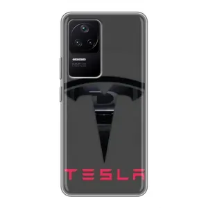 Силиконовый бампер с картинкой машины на Xiaomi POCO F4 (5G) (Logo TESLA)