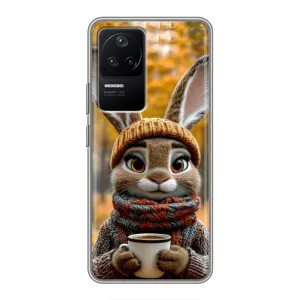 Печатный чехол «Зверята с кофе» для Xiaomi POCO F4 (5G) (Зайчик с кофе)