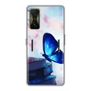 Силиконовый бампер с картинкой животных для Xiaomi POCO F4 GT (Бабочка синяя)