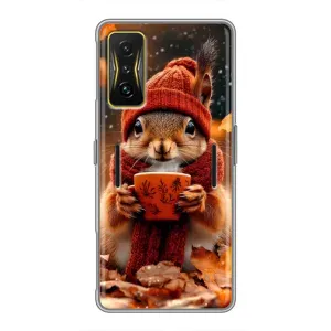 Печатный чехол «Зверята с кофе» для Xiaomi POCO F4 GT (Белка с кофе)