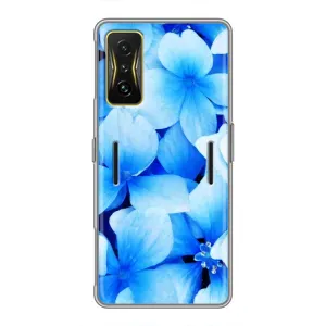 Силиконовый бампер с принтом (цветочки) на Поко Ф4 GT (Синие цветы)