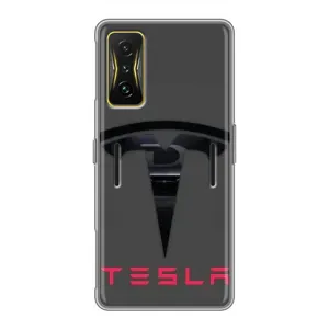 Силиконовый бампер с картинкой машины на Xiaomi POCO F4 GT (Logo TESLA)