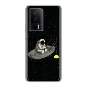 Силиконовый Чехол с принтом "Космонавты" на Xiaomi POCO F5 Pro (Космонавт на рыбалке)