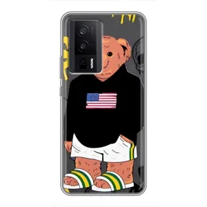 Чехлы Мишка Тедди для Поко Ф5 Про (Teddy USA)