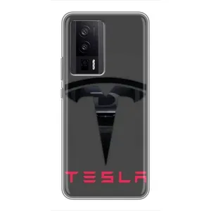 Силиконовый бампер с картинкой машины на Xiaomi POCO F5 Pro (Logo TESLA)