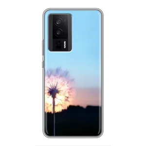 Силиконовый Чехол с одуванчиками на Xiaomi POCO F5 Pro (Закат с одуванчиком)
