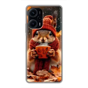 Печатный чехол «Зверята с кофе» для Xiaomi POCO F5 (Белка с кофе)
