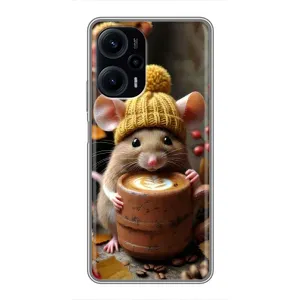 Печатный чехол «Зверята с кофе» для Xiaomi POCO F5 (Мышка с кофе)