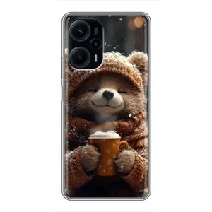 Печатный чехол «Зверята с кофе» для Xiaomi POCO F5 (Медвежонок с кофе)