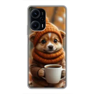 Печатный чехол «Зверята с кофе» для Xiaomi POCO F5 (Собачка с кофе)